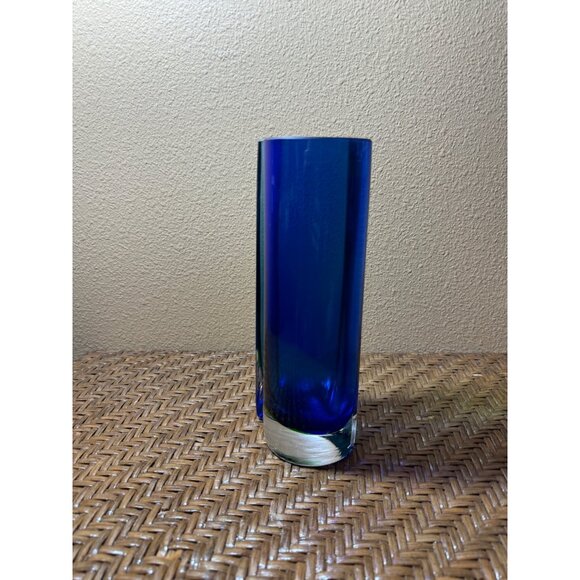 BOHEMIAN Blown Glass Blue Green Vase Made in Czech Republic 10”x4” - Picture 3 of 10